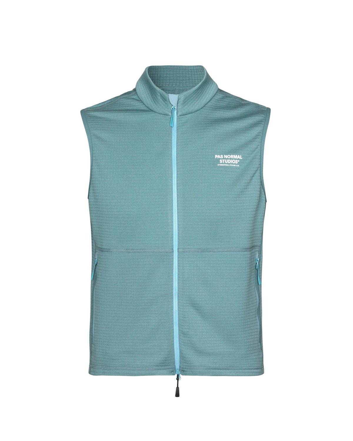 Chaleco de forro polar Pas Normal Studios Escapism Performance Fleece en Dusty Blue, vista frontal #Color_Dusty Blue