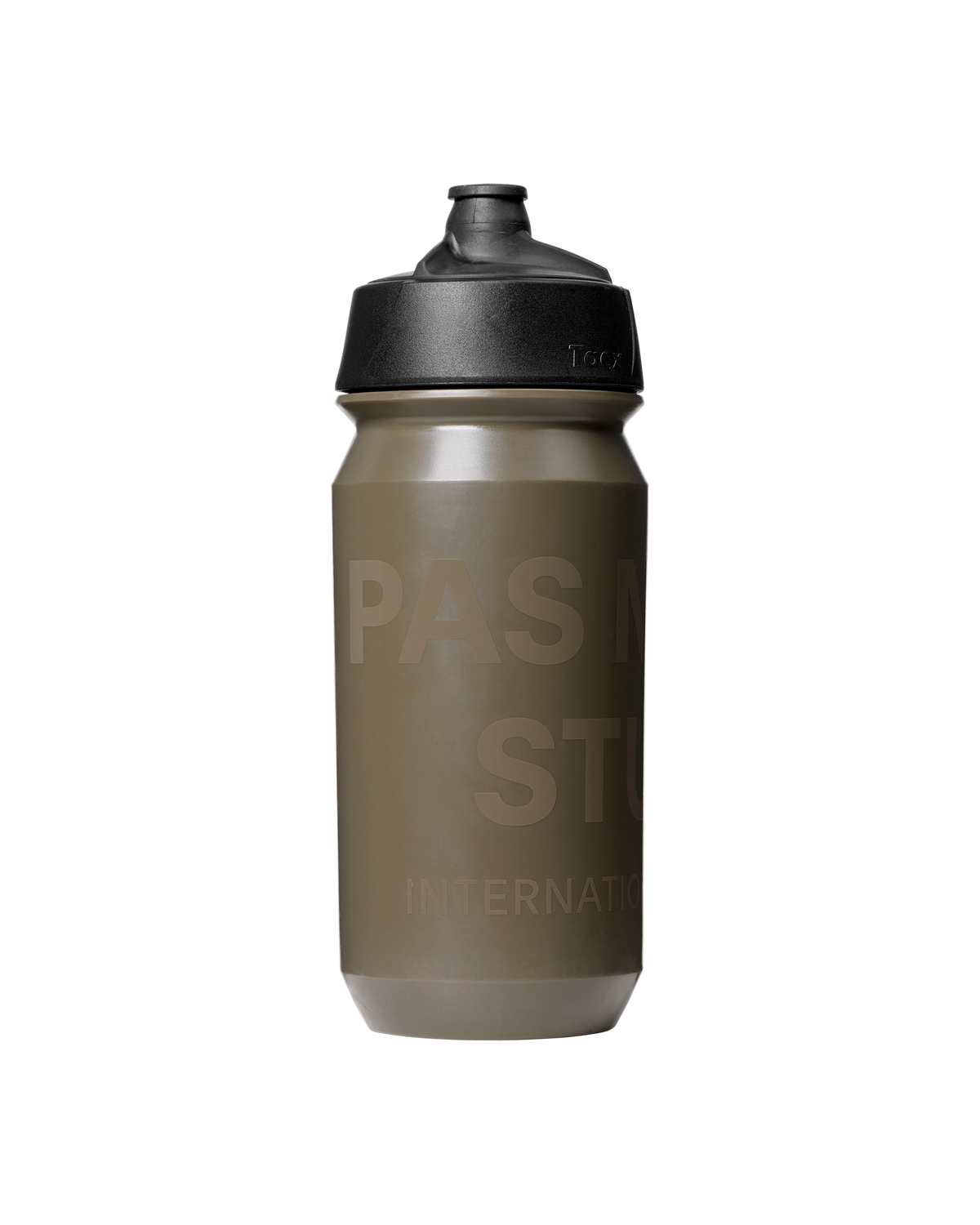 Brown Essential Logo cycling bottle with black cap and embossed PAS branding #Color_Mud