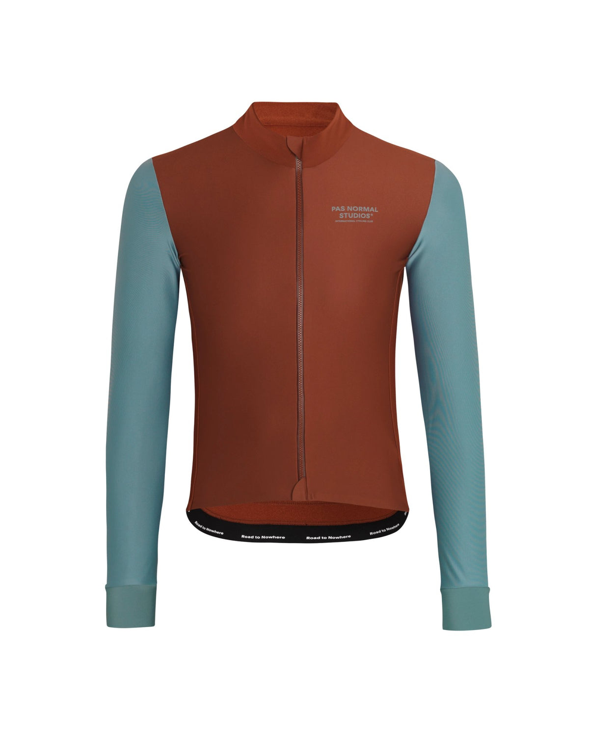 Maillot largo térmico Pas Normal Studios Mechanism Thermal en Mahogany / Dusty Teal, vista frontal #Color_Mahogany / Dusty Teal