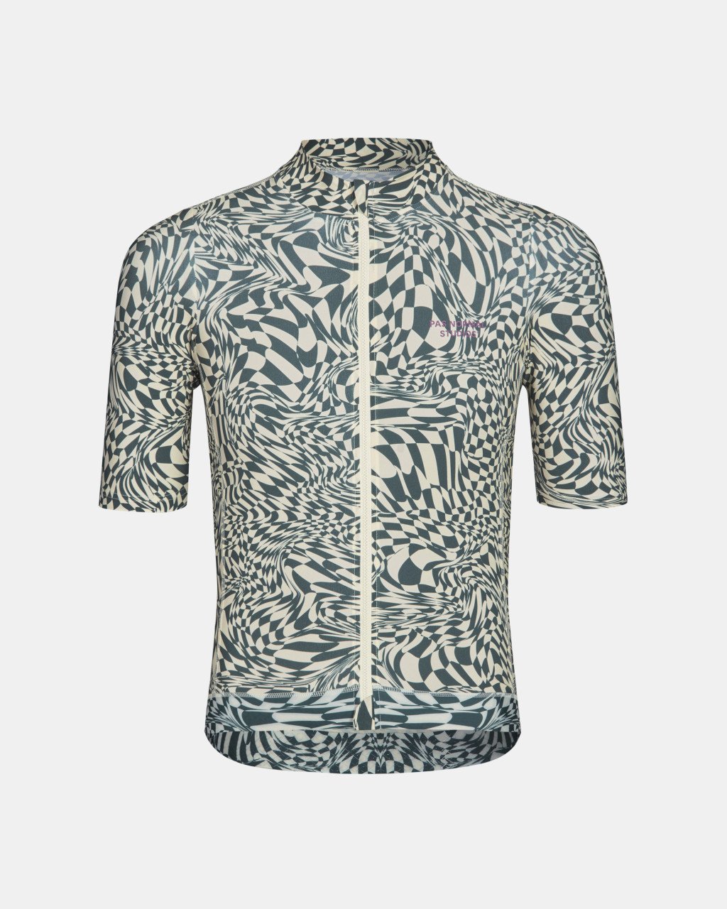 Maillot Corto Pas Normal Studios Essential en Check Petroleum, producto plano sobre fondo #Color_Check Petroleum