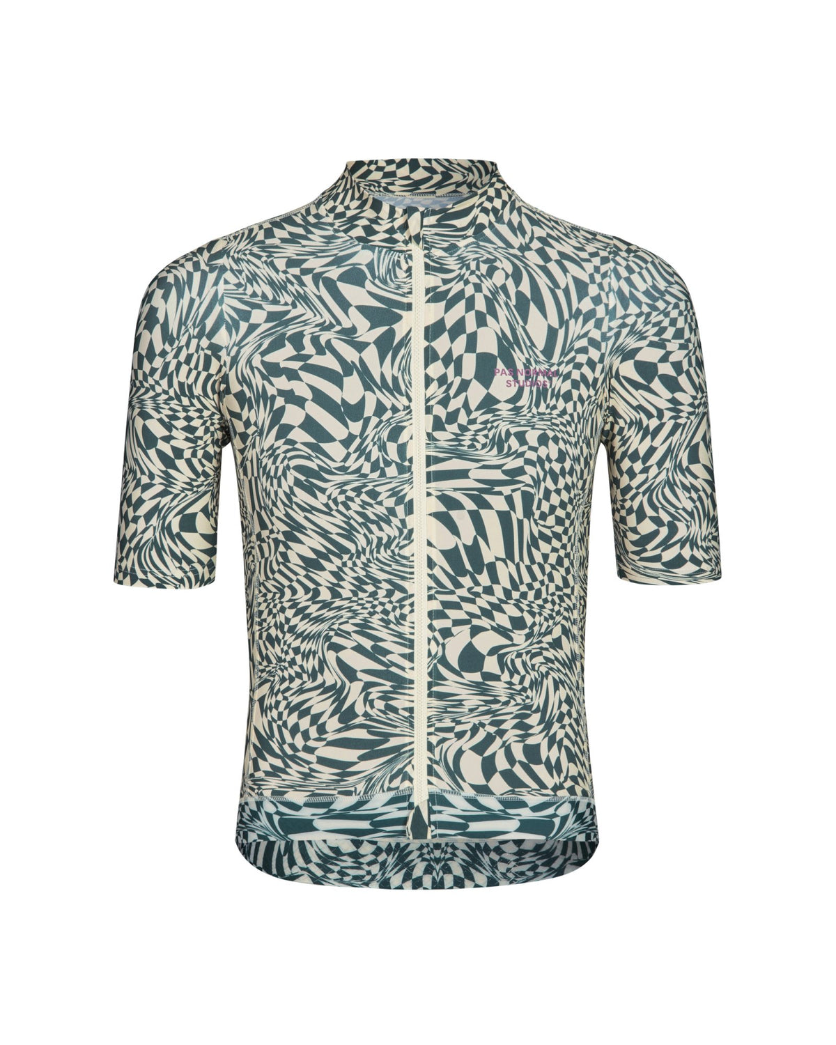 Maillot Corto Pas Normal Studios Essential en Check Petroleum, producto plano sobre fondo #Color_Check Petroleum