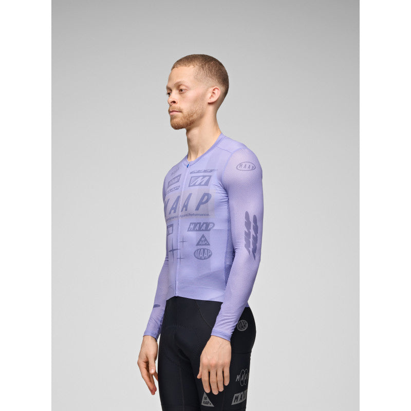 Maillot Largo Maap Drome Pro Air LS Jersey 3.0 en Lavender, modelo, vista frontal #Color_Lavender