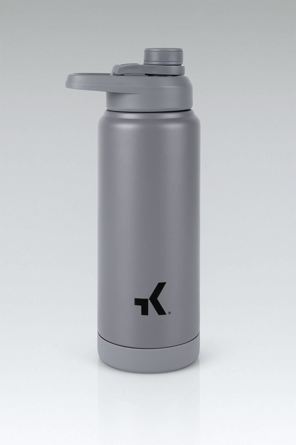 Botella Térmica Gobik Sui en Ironside, vista vertical de la botella gris con el asa lateral #Color_Ironside